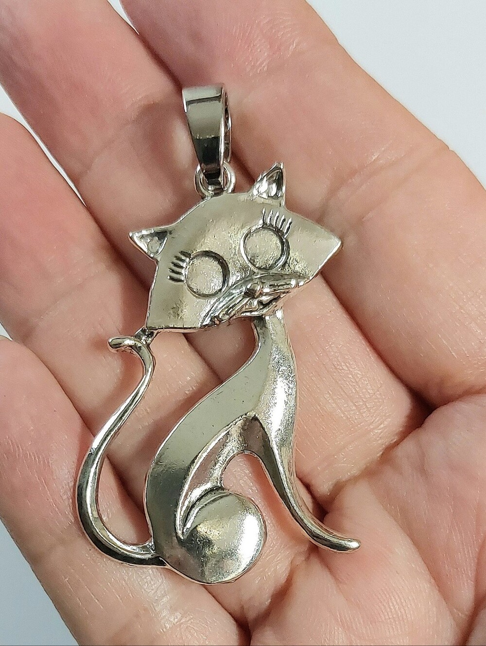 Cat Silver Necklace Pendant - Pet Lover Jewelry Charm